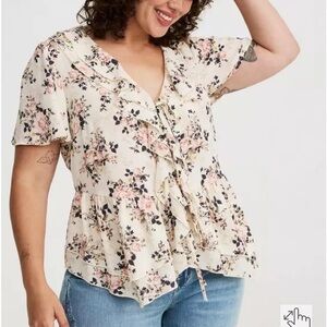 💐SPRING STOCK-UP💐 Torrid Floral V-Neck Double Ruffle Tie Women's Top sz 2X